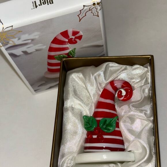 NEW Pier 1 Candy Cane Striped Glass 'Santa Hat' Handcrafted Christmas Figurine - Picture 12 of 16